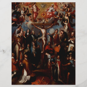 Prospectus 21,6 Cm X 24,94 Cm Allégorie de la Crucifixion avec des saints jésuit