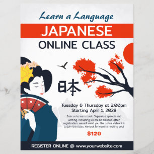 Prospectus 21,6 Cm X 24,94 Cm Apprendre le japonais Classe en ligne Flyer