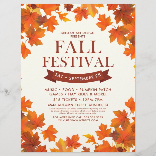 Prospectus 21,6 Cm X 24,94 Cm Autumn Leaves Frame Fall Festival Event Flyer (Devant)