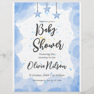 Prospectus 21,6 Cm X 24,94 Cm Baby shower d'aquarelle bleu, Oh Baby shower garço