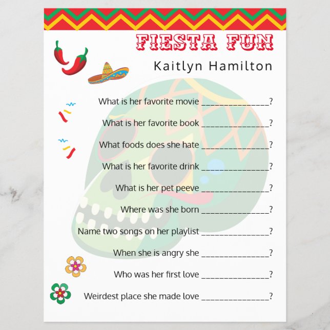 Prospectus 21,6 Cm X 24,94 Cm Baby shower mexicain Fiesta 🎉 jeu de questions am (Devant)