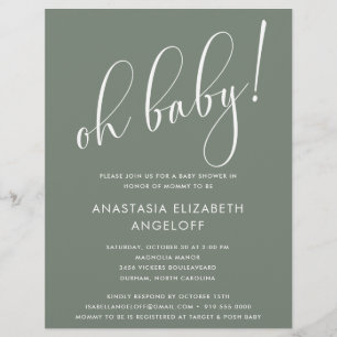 Prospectus 21,6 Cm X 24,94 Cm Baby shower Moderne Script Sage Green Invitation