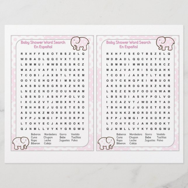 Prospectus 21,6 Cm X 24,94 Cm Baby Shower word search Spanish (Devant)