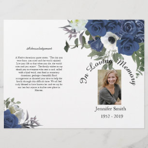 Prospectus 21,6 Cm X 24,94 Cm Bi-Fold Blue Roses Funeral Program