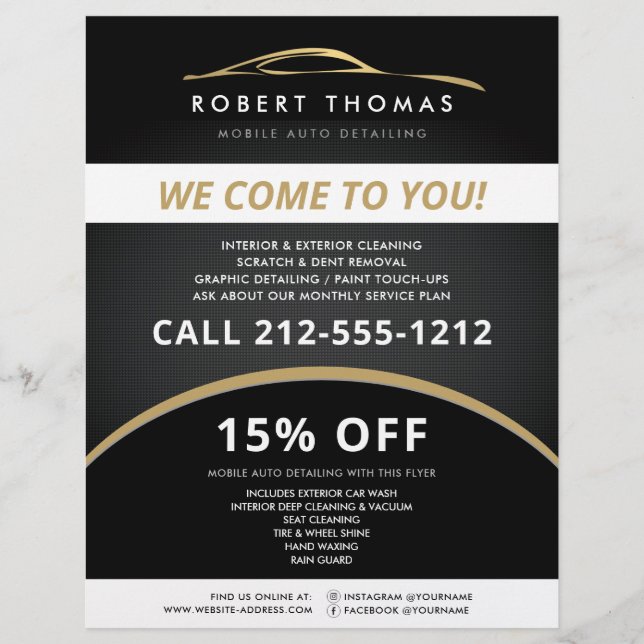 Prospectus 21,6 Cm X 24,94 Cm Black and Gold Auto Detailing, Flyer de Lavage de  (Devant)