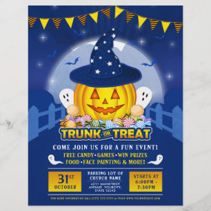 Prospectus 21,6 Cm X 24,94 Cm Blue Halloween Trunk ou Treat Cute Citrouille Even