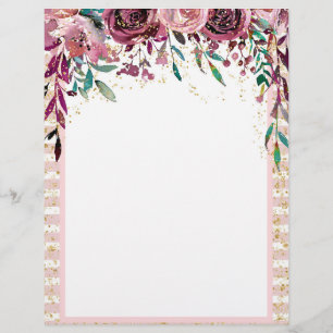 Prospectus 21,6 Cm X 24,94 Cm Blush & Burgundy Floral Drop & Gold Confetti
