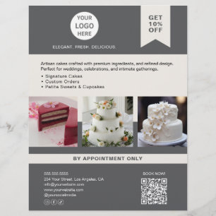 Prospectus 21,6 Cm X 24,94 Cm Boulangerie Cake Custom Logo Gris Business Flyer