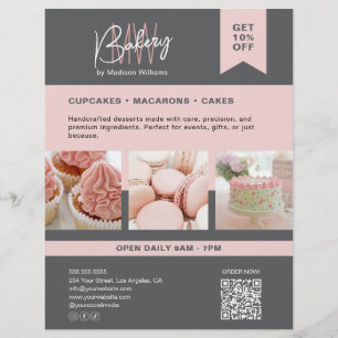 Prospectus 21,6 Cm X 24,94 Cm Boulangerie sur mesure Monogramme logo Gris rose