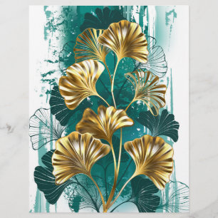 Prospectus 21,6 Cm X 24,94 Cm Branche avec Feuilles d'or Ginko Biloba