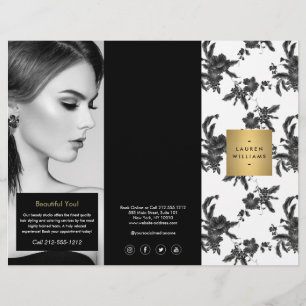 Prospectus 21,6 Cm X 24,94 Cm Brochure à trois volets vintage à motif floral noi