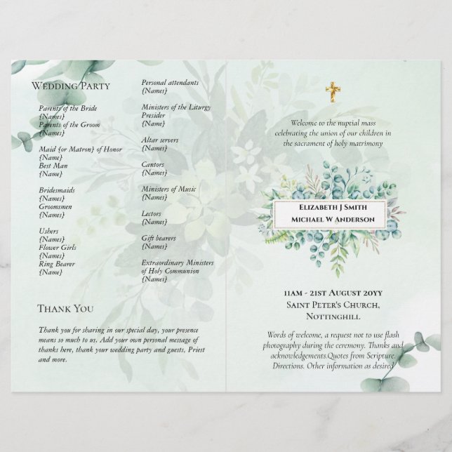 Prospectus 21,6 Cm X 24,94 Cm BUDGET Mariage catholique Messe nuptiale Programme (Devant)