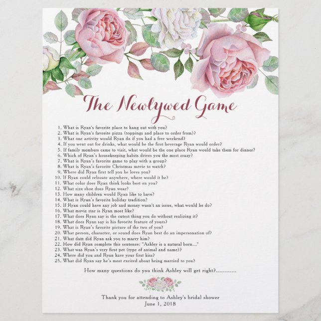 Prospectus 21,6 Cm X 24,94 Cm Burgundy Rose Rose Floral Fêtes des mariées Jeux (Devant)