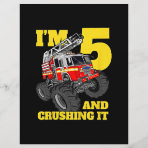 Prospectus 21,6 Cm X 24,94 Cm Camion d'incendie 5e anniversaire garçon 5 pompier