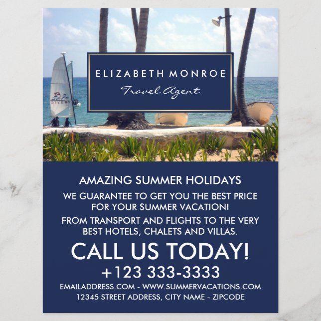 Prospectus 21,6 Cm X 24,94 Cm Caribbean Beach, Voyage Agent Publicité Circulaire (Devant)