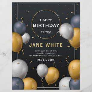 Prospectus 21,6 Cm X 24,94 Cm Carte d'anniversaire adulte modifiable ballon noir