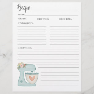 Prospectus 21,6 Cm X 24,94 Cm Carte de recette simple Mixer Floral Cake Bakery