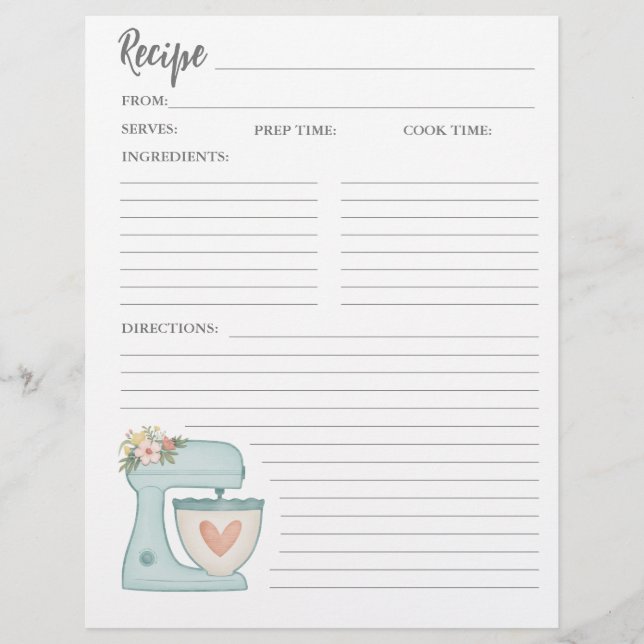 Prospectus 21,6 Cm X 24,94 Cm Carte de recette simple Mixer Floral Cake Bakery (Devant)
