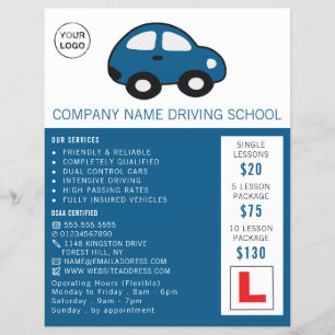 Prospectus 21,6 Cm X 24,94 Cm Cartoon Car, École de Conduite, Instructeur Advert