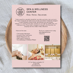 Prospectus 21,6 Cm X 24,94 Cm Centre de bien-être spa Logo personnalisé QR Pink