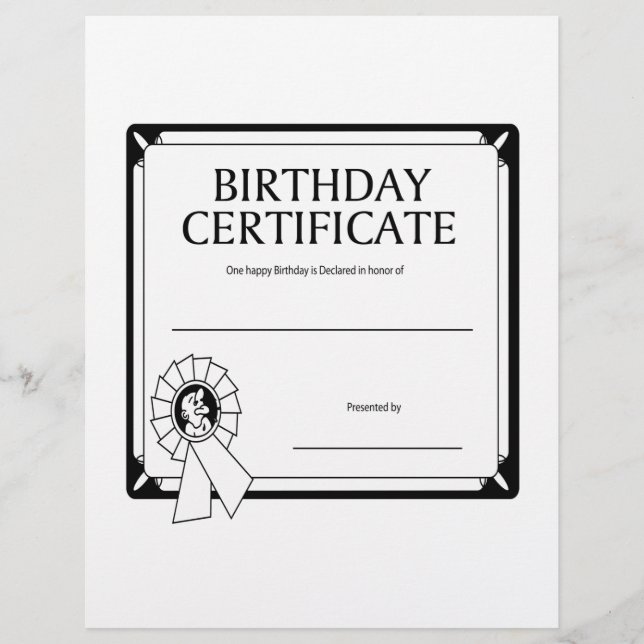 Prospectus 21,6 Cm X 24,94 Cm Certificat d'anniversaire (Devant)