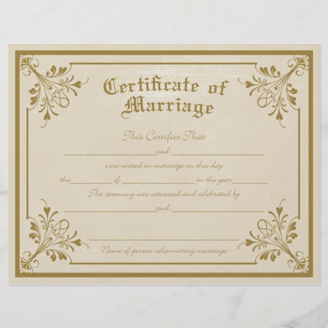 Prospectus 21,6 Cm X 24,94 Cm Certificat de mariage (Devant)