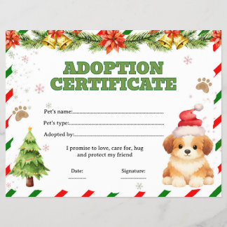 Prospectus 21,6 Cm X 24,94 Cm certificat de Noël pour adopter un animal éditable