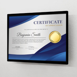 Prospectus 21,6 Cm X 24,94 Cm Certificat de reconnaissance de mérite Bleu