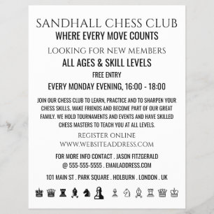 Prospectus 21,6 Cm X 24,94 Cm Chess Pieces, Chess Club Advertising Flyer