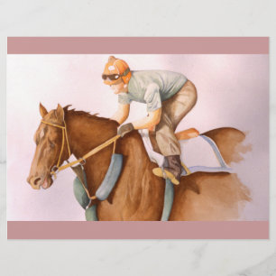 Prospectus 21,6 Cm X 24,94 Cm Cheval de course et Jockey WaterColor