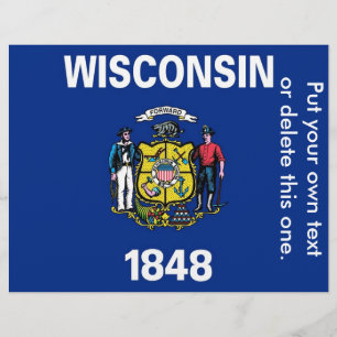 Prospectus 21,6 Cm X 24,94 Cm Circulaire avec drapeau du Wisconsin, États-Unis