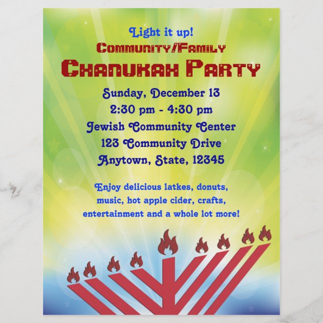 Prospectus 21,6 Cm X 24,94 Cm Circulaire du parti Chanukah (Devant)