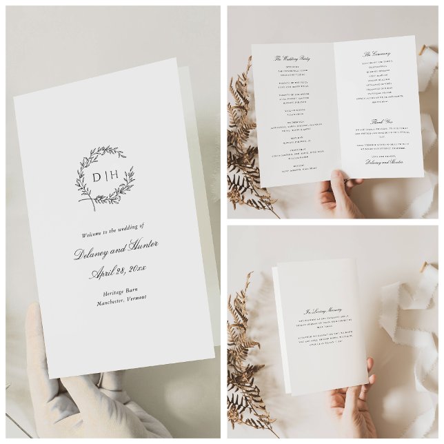 Prospectus 21,6 Cm X 24,94 Cm Classic Wreath Wedding Paper Program Booklet (Créateur téléchargé)