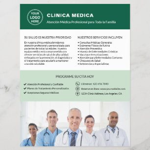 Prospectus 21,6 Cm X 24,94 Cm Clinique Médicale Espagnole Logo Médecin QR Vert