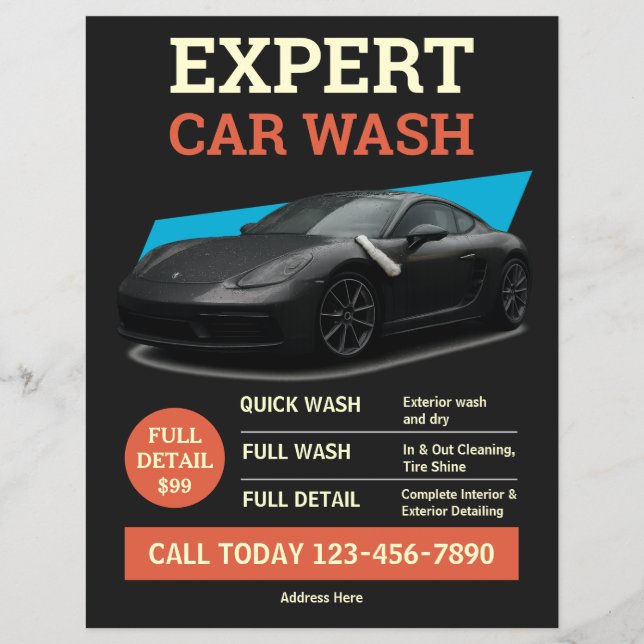 Prospectus 21,6 Cm X 24,94 Cm Conception d'annonce de lavage de voiture orange n (Devant)