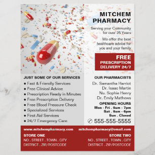 Prospectus 21,6 Cm X 24,94 Cm Conception de capsules, pharmacie, pharmaciens Pub