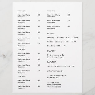 Prospectus 21,6 Cm X 24,94 Cm Conception de flyer de menu de traiteur de logo de