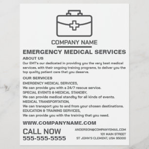 Prospectus 21,6 Cm X 24,94 Cm Conception de sac Médicale, EMT, publicité paraméd
