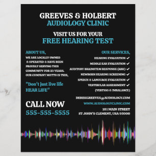 Prospectus 21,6 Cm X 24,94 Cm Conception d'ondes sonores, audiologiste, Clinique