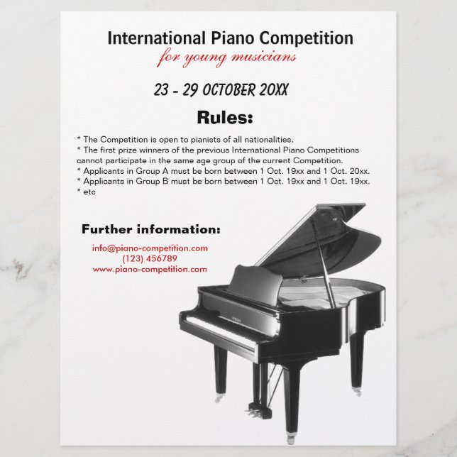 Prospectus 21,6 Cm X 24,94 Cm Concours de piano (Devant)