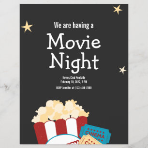 Prospectus 21,6 Cm X 24,94 Cm Cool Vintage Movie night Popcorn invitation