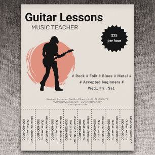 Prospectus 21,6 Cm X 24,94 Cm Cours de Guitare Électrique Flyer avec Bandes Déta