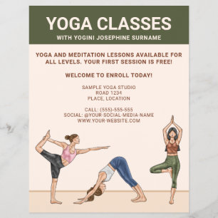 Prospectus 21,6 Cm X 24,94 Cm Cours de yoga Professeur de yoga Leçons de méditat