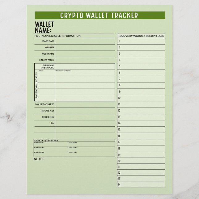 Prospectus 21,6 Cm X 24,94 Cm Crypto Wallet Mot de passe Keeper Récupération Phr (Devant)