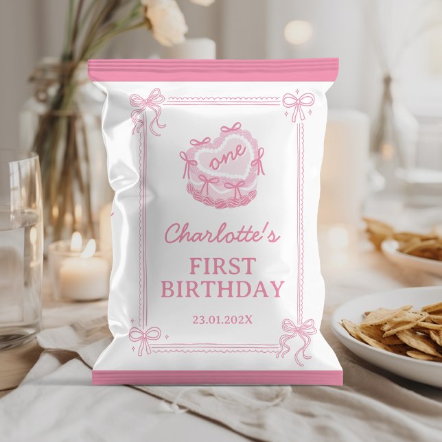 Prospectus 21,6 Cm X 24,94 Cm Cute Pink Bow Cake Anniversaire Chip Bag (Créateur téléchargé)
