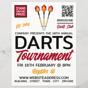 Prospectus 21,6 Cm X 24,94 Cm Darts Design, Darts Tournament Publicité