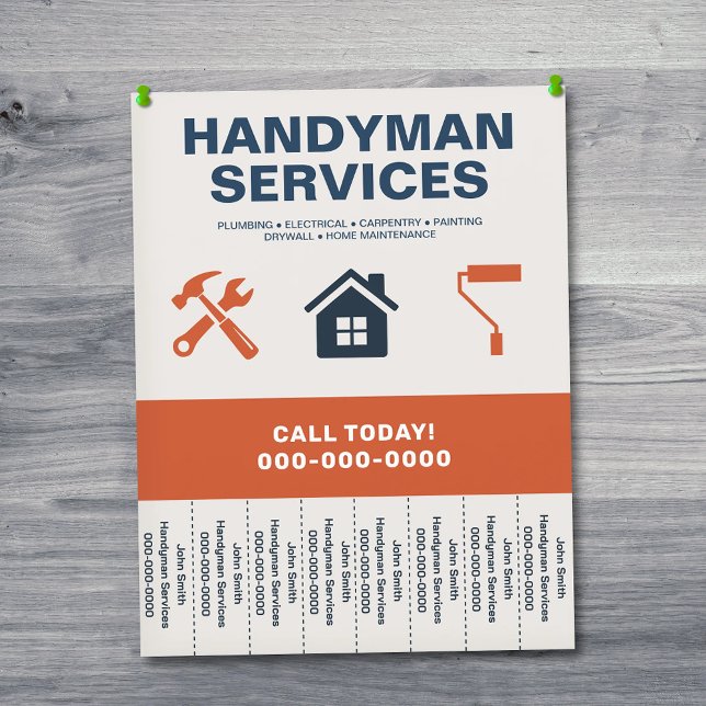 Prospectus 21,6 Cm X 24,94 Cm Dépliant de services de bricolage avec onglets dét (Handyman Services Flyer with Tear-Off Tabs)
