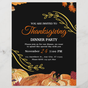 Prospectus 21,6 Cm X 24,94 Cm Dîner de Thanksgiving élégant et noir imprimable