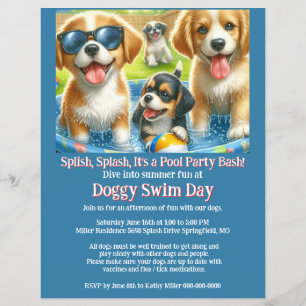 Prospectus 21,6 Cm X 24,94 Cm Doggy Swim Day Pool Party Invitation Flyer