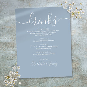 Prospectus 21,6 Cm X 24,94 Cm Dusty Blue Modern Script Mariage Menu Boissons